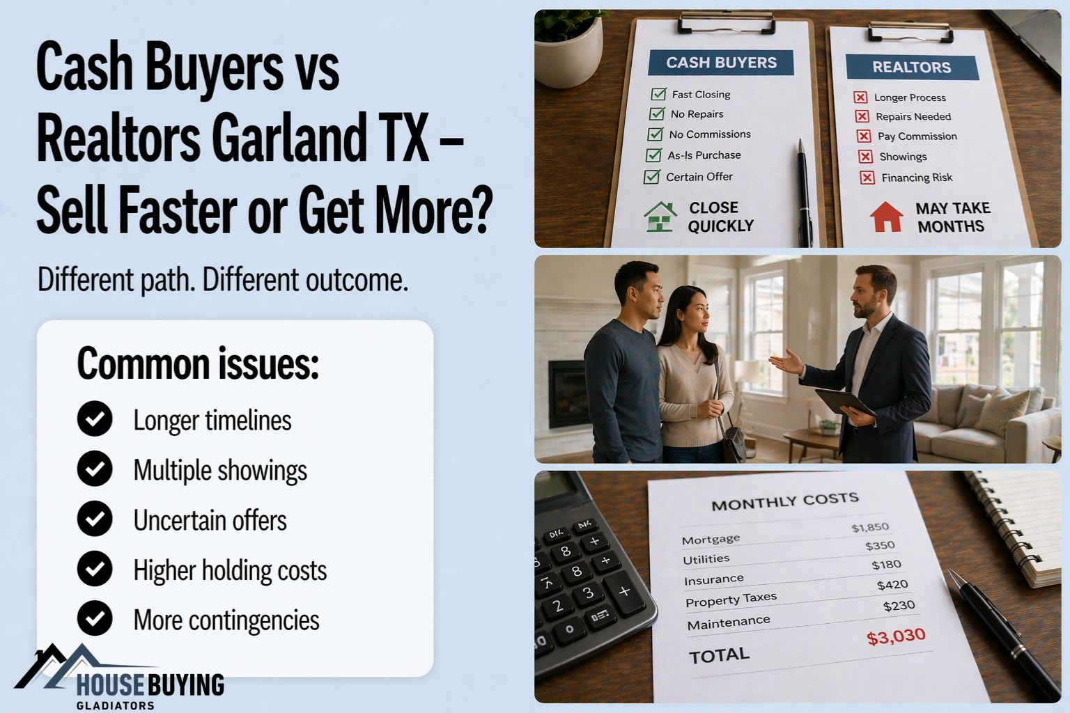 Cash Buyers vs Realtors Garland TX – Sell Faster or Get More